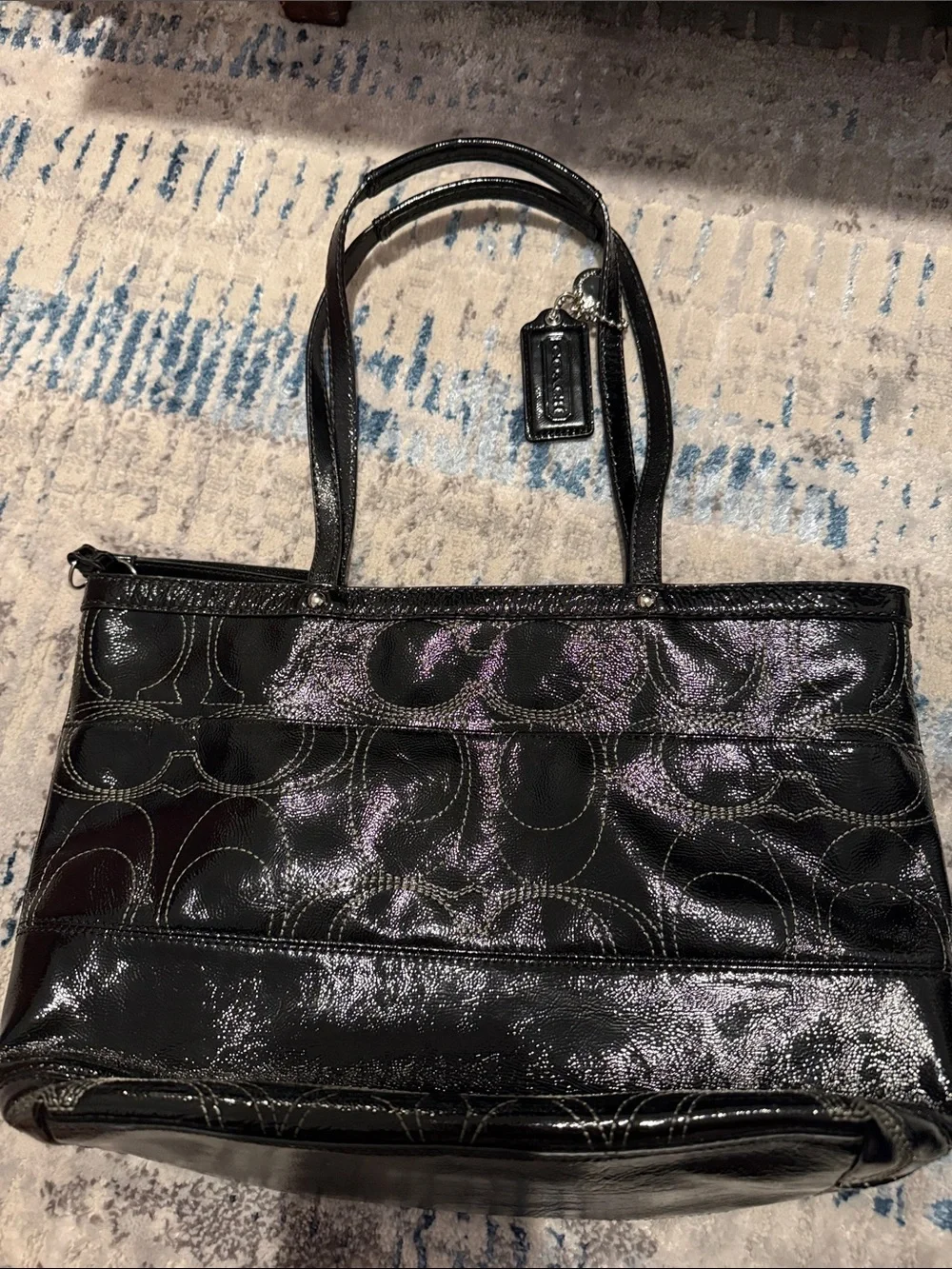 Coach Black Patent Leather Signature Shoulder Tote